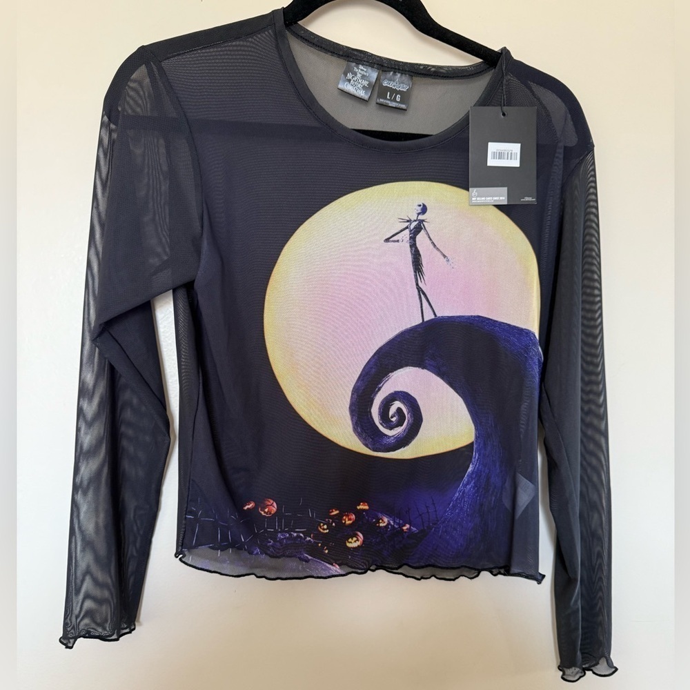 NWT Cakeworthy Disney Collab The Nightmare Before Christmas LS Mesh Top in Large